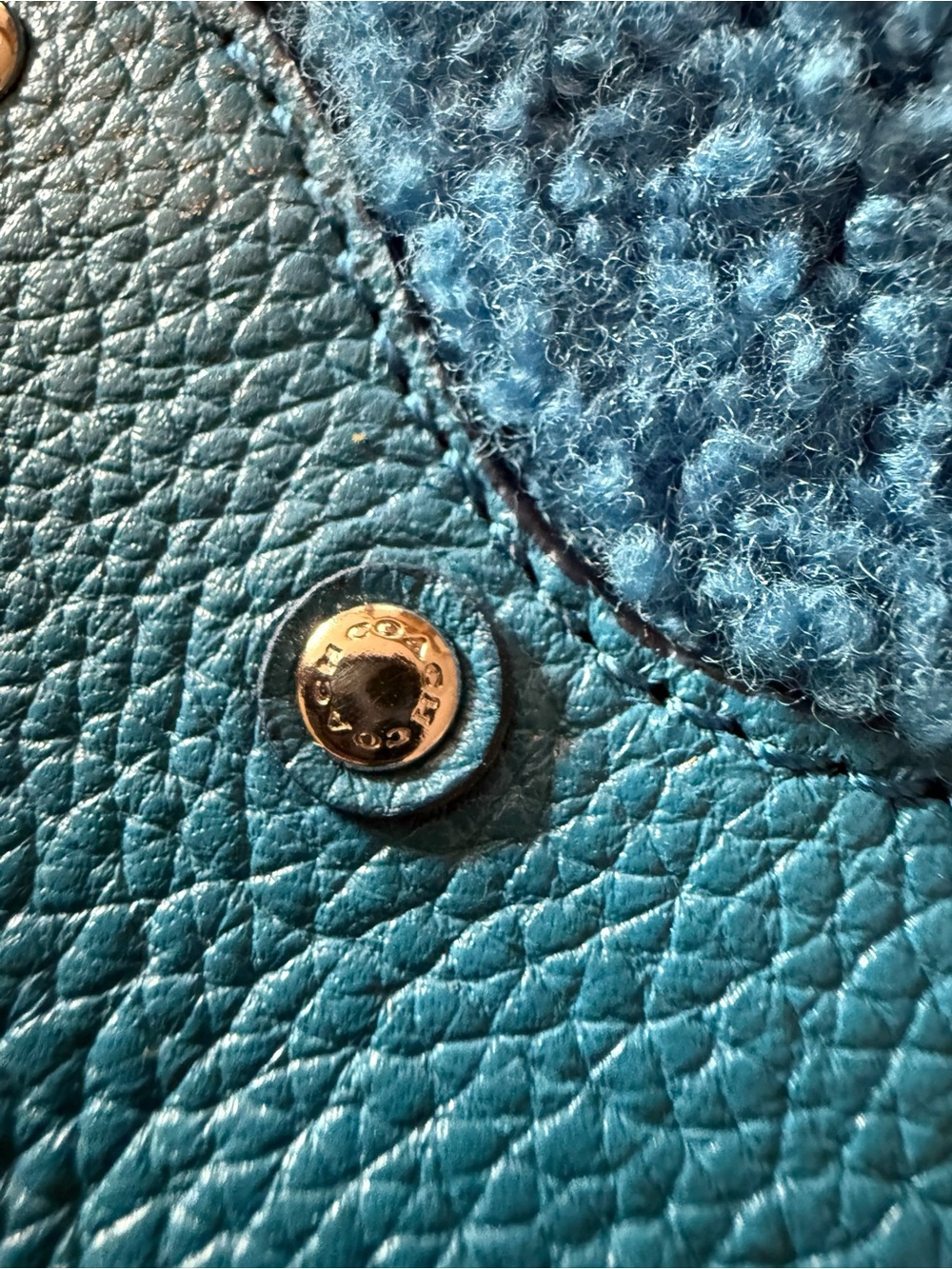 Coach Small Rhyder Pochette in Shearling & Leather — Peacock Blue - Picture 6 of 7